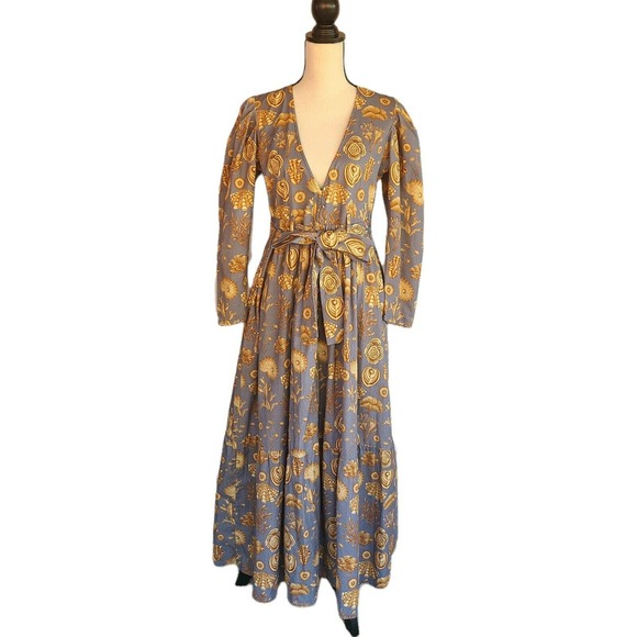 Anthropologie Carolina K Corals Gray Ori Robe Long Sleeve Maxi Dress Size XS NWT - Picture 7 of 10